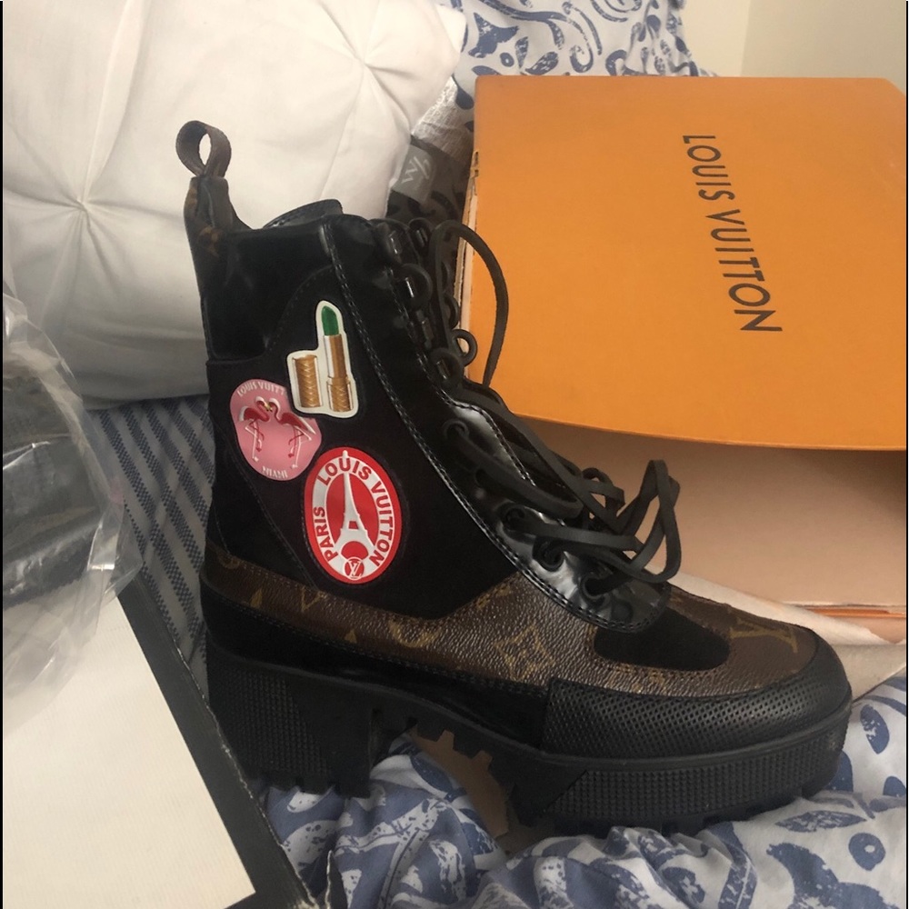 Louis Vuitton combat boots with patches